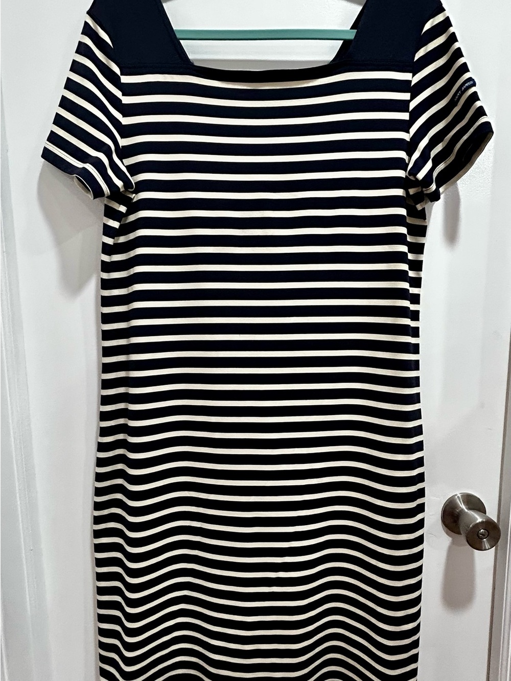 Saint James Dark Navy Striped Square-Neck Short-sleeve Midi Dress